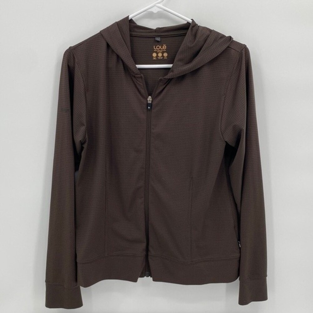 Lole Womens Stretch Hooded Long Sleeve Quick Dry Full Zip Jacket Brown Size L